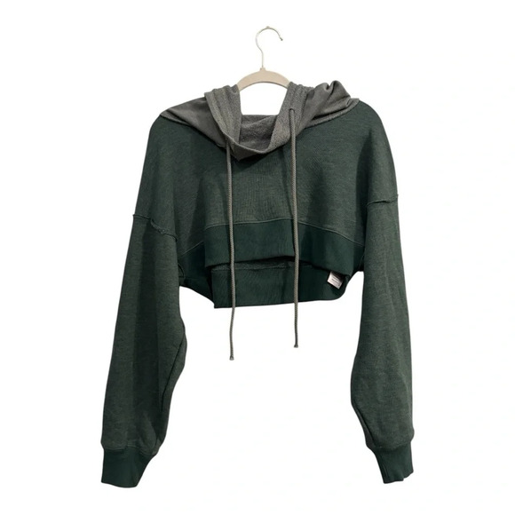 FREE PEOPLE Charmed Cropped Sweatshirt Multicolor Green Size XS - Picture 4 of 9